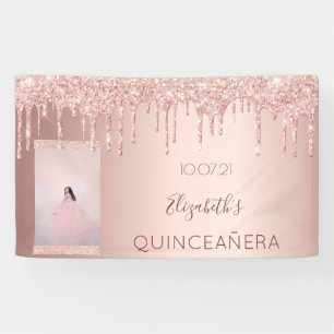 Banderoles Quinceanera fête photo rose or parties scintillant