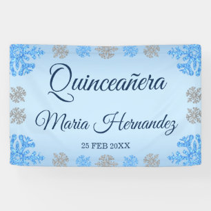 Banderoles Quinceañera Ice Blue Silver Winter Snowflake