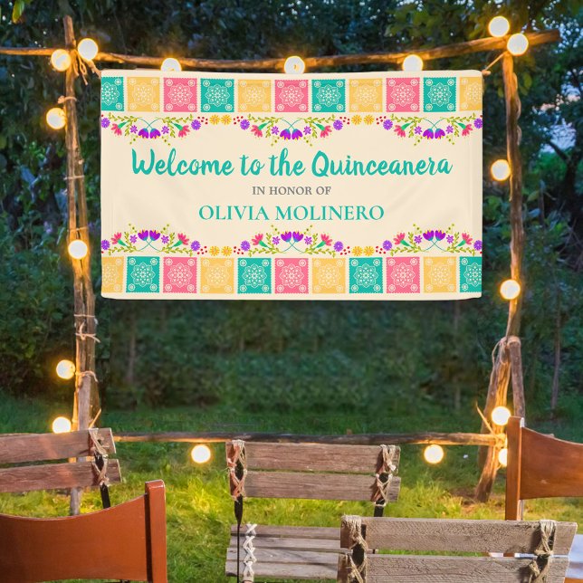 Banderoles Quinceanera Party Fiesta mexicaine Florale Bienven (Créateur téléchargé)
