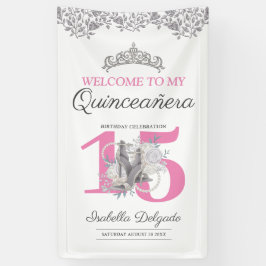 Banderoles Quinceanera Princess Pink Silver 15e anniversaire