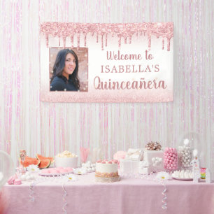 Banderoles Quinceanera Rose or rose Parties scintillant Drift