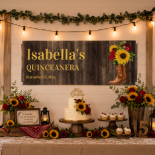 Banderoles Quinceañera Roses rouges Tournesols Bottes de cowb