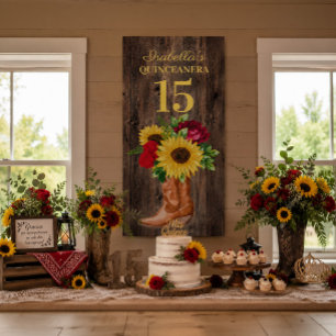 Banderoles Quinceañera Roses rouges Tournesols Bottes de cowb
