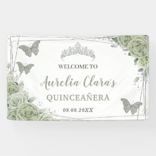 Banderoles Quinceañera Sage Vert Floral Accueil fond