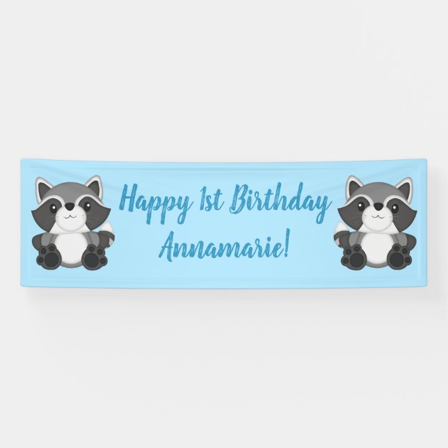 Banderoles Raccoon fête d'anniversaire bleu (Horizontal)