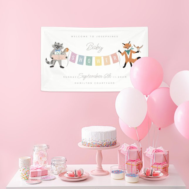 Banderoles Raccoon Fox Forest Friends Neutral Baby shower (Créateur téléchargé)