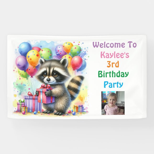 Banderoles Raccoon Woodland à thème Anniversaire Personnalisé (Horizontal)