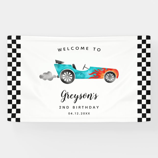 Banderoles Race Car Boy Fête d'anniversaire Bienvenue (Horizontal)