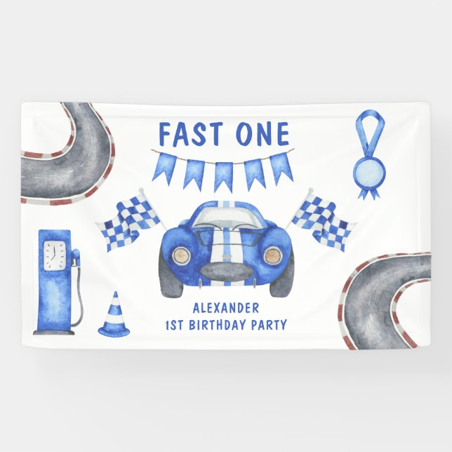 Banderoles Race Car Première fête d'anniversaire (Horizontal)