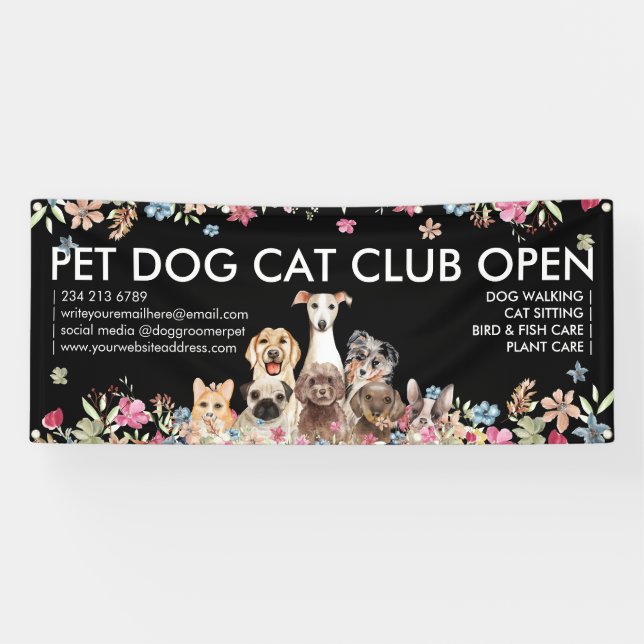Banderoles Races de chiens Chiots mignons Floral (Horizontal)