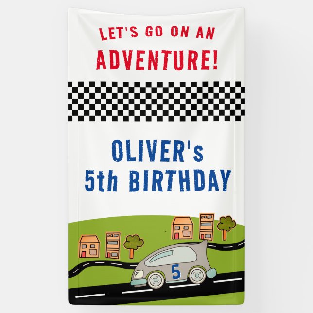 Banderoles Racing Car Road Maisons Garçon Anniversaire (Vertical)