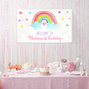 Banderoles Rainbow Cloud Hearts Or rose Anniversaire