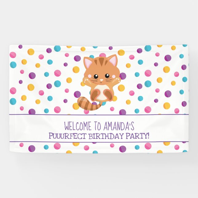 Banderoles Rainbow Confetti Cute Kitty Anniversaire Bienvenue (Horizontal)
