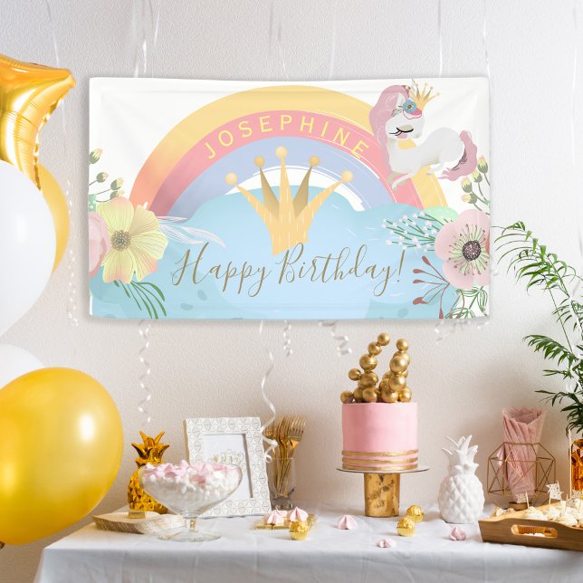 Banderoles Rainbow licorn Joyeux anniversaire floral mignon (Créateur téléchargé)