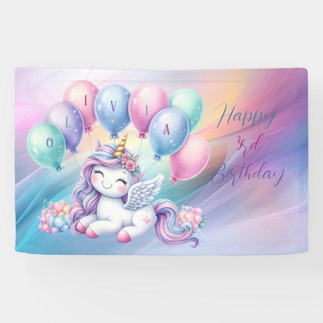 Banderoles Rainbow Unicorn Magique Anniversaire (Horizontal)