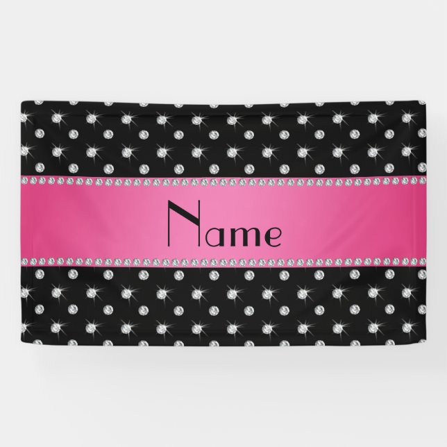 Banderoles Rayure rose nommée personnalisée de diamants noirs (Horizontal)