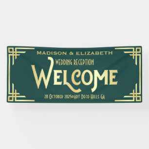 Banderoles Réception Mariage Art Déco Bienvenue Gold Green