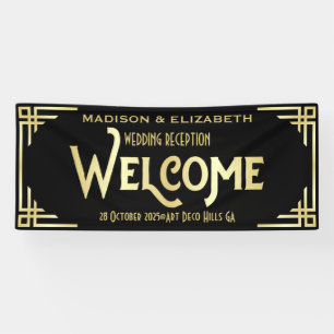 Banderoles Réception Mariage Art Déco Bienvenue Noir Or