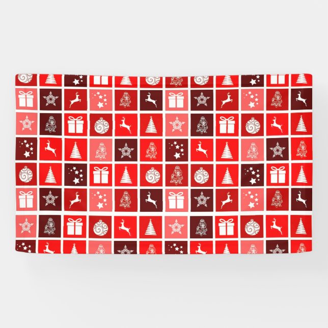 Banderoles Red Christmas Holiday Cute Tree Reinder (Horizontal)