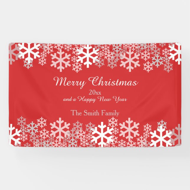 Banderoles Red Christmas Snowflakes Motif salutations (Horizontal)