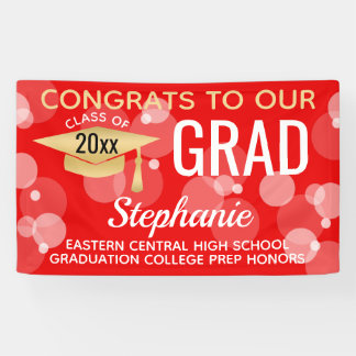Banderoles Red Gold Modern Bubbles Félicitations Grad Grad Gr