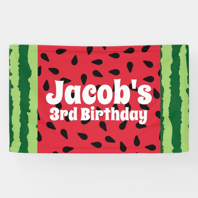 Banderoles Red Green Watermelon fête d'anniversaire (Horizontal)