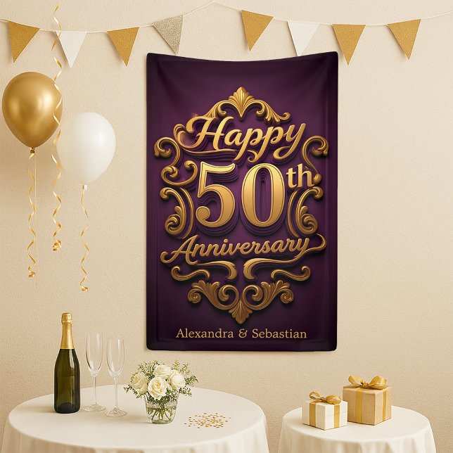 Banderoles Regal Purple et Gold 50e anniversaire de Mariage (Créateur téléchargé)