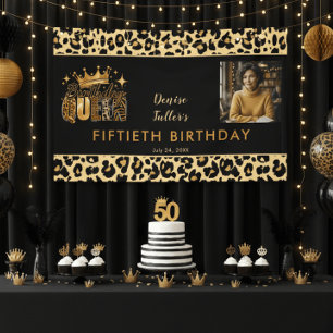 Banderoles Reine de l'anniversaire de léopard amusant Cinquan