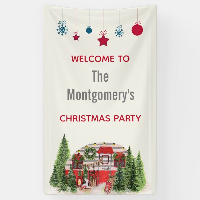 Banderoles Remorque de Noël Camper Scène rustique (Vertical)