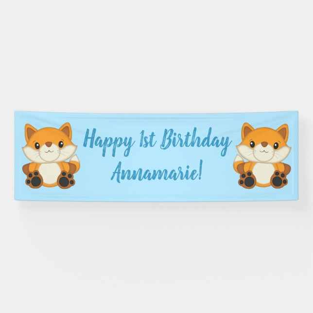 Banderoles Renard fête d'anniversaire bleu (Horizontal)