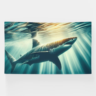 Banderoles Requin dans la mer bleue profonde & soleil
