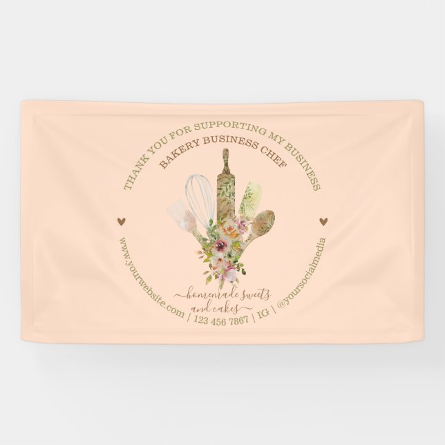 Banderoles Restauration Chef boulangerie rose rustique (Horizontal)