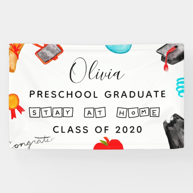 Banderoles "Restez à la maison" Diplôme préscolaire 2020 (Horizontal)