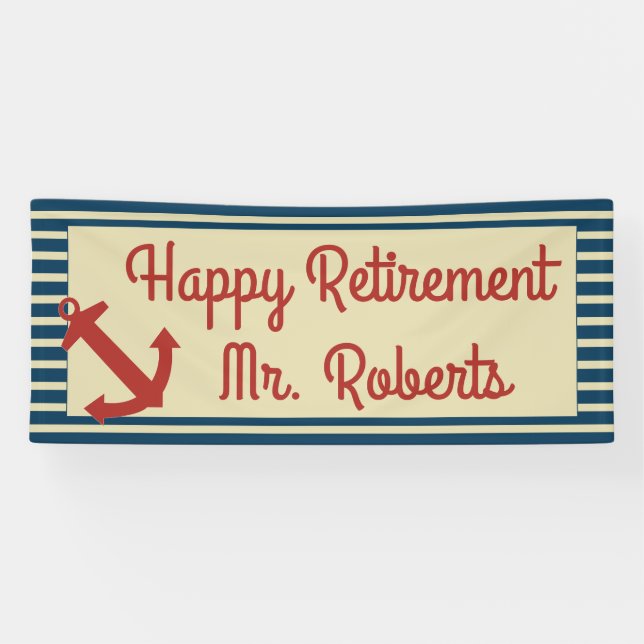 Banderoles Retraite heureuse avec l'ancre et les rayures (Horizontal)