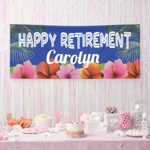 Banderoles Retraite heureuse avec les paumes et les fleurs