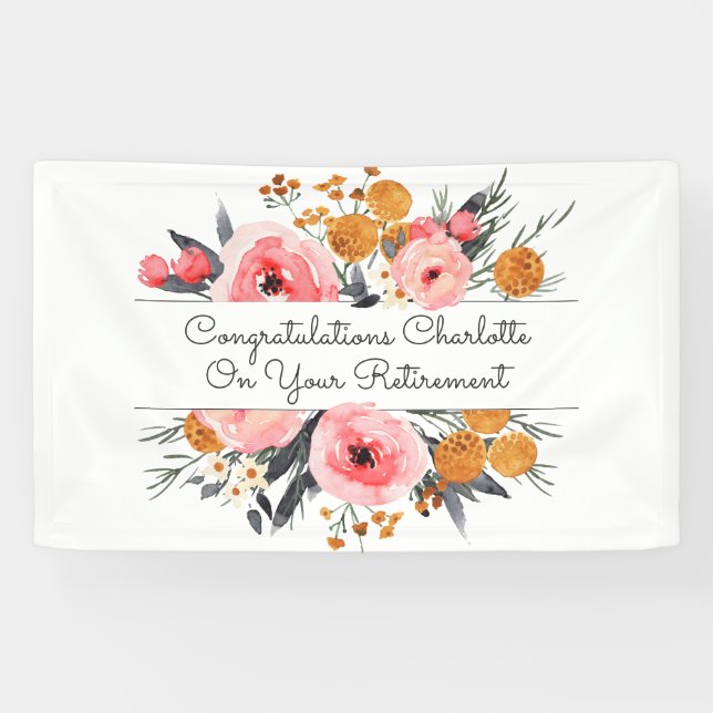 Banderoles Retraite Rose Blush Floral (Horizontal)