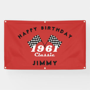 Banderoles Retro 1961 Classic Black White Checked Race Drapea
