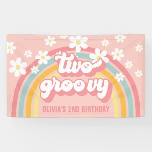 Banderoles Rétro Arc-en-ciel Deux Groovy 2e Anniversaire