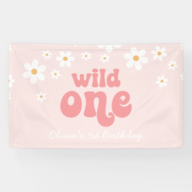Banderoles Retro Daisy Rose Wild Un 1er anniversaire (Horizontal)