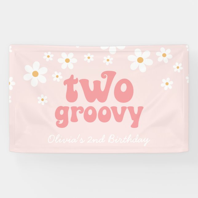Banderoles Retro Daisy Two Super rose Floral 2e anniversaire (Horizontal)