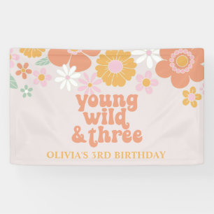Banderoles Retro Floral Young Wild Trois Anniversaire Bannièr