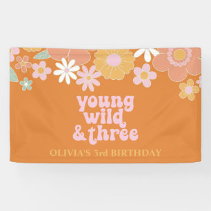 Banderoles Retro Floral Young Wild Trois Anniversaire Bannièr