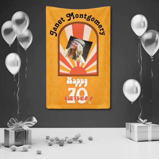 Banderoles Retro Hippie 60's Photo personnalisée 70e annivers (Créateur téléchargé)