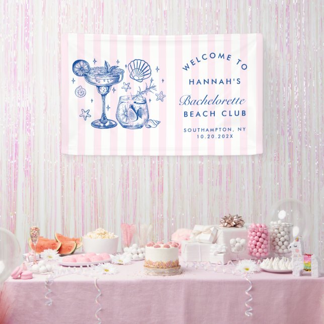 Banderoles Retro Modern Pink & Blue Bachelorette Weekend (Fête)