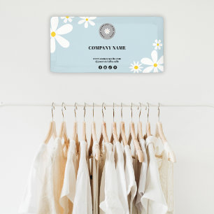 Banderoles Retro Pastel Blue White Daisy Business Logo Event