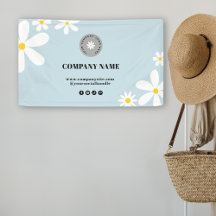 Retro Pastel Blue White Daisy Business Logo Event