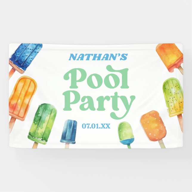 Banderoles Retro Popsicle fête d'anniversaire de la piscine (Horizontal)