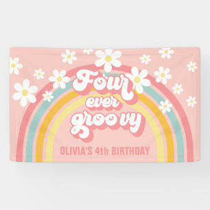 Banderoles Retro Rainbow Quatre Ans Toujours Groovy