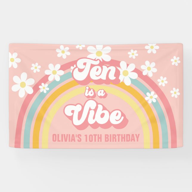 Banderoles Retro Rainbow Ten est un Vibe Super 10e anniversai (Horizontal)