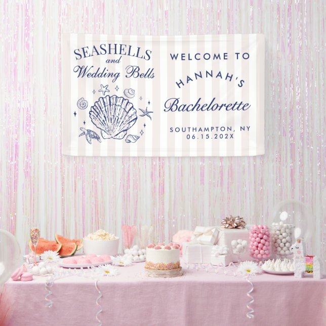 Banderoles Retro Rose Coquillages & Cloches de Mariage Enterr (Fête)